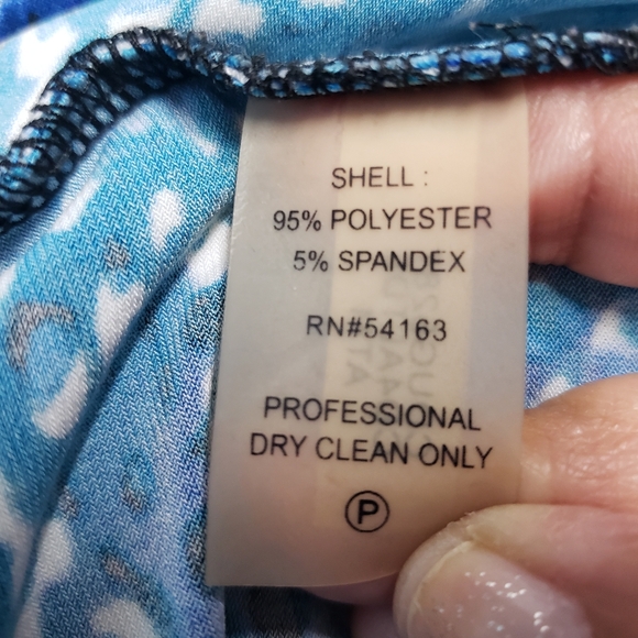 Calvin Klein Dress 8 Blue Aque Print Faux Wrap Long Sleeve Office Serin Bodycon - Picture 14 of 14